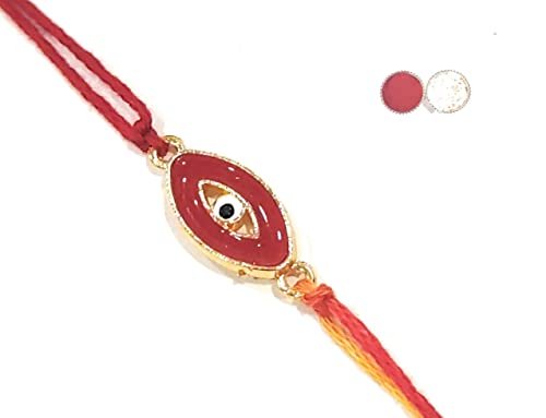 Image of Beautifully Designed Evil Eye Rakhi With Roli Tilak for Bhaiya /Brother /Bhai for Rakshabandhan(Pack of 1)