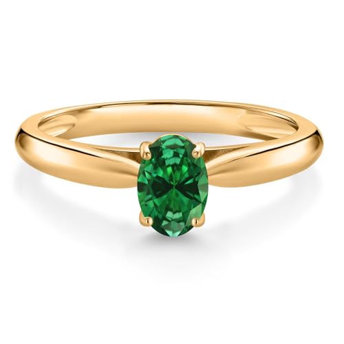Gem Stone King Oval Gemstone Birthstone 10K Yellow Gold Solitaire Engagement Ring for Women | Wedding Anniversary Promise Gold Ring For Women | Oval 6X4MM | Available In Size 5, 6, 7, 8, 9