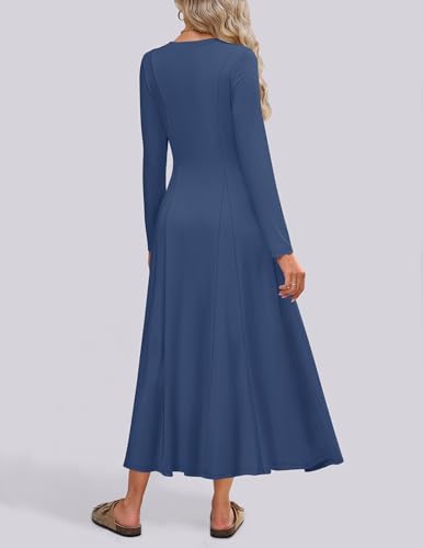 ZESICA Women's Elegant Maxi Dresses 2025 Fall Long Sleeve Button Casual A Line Boho Flowy Dress with Pockets4