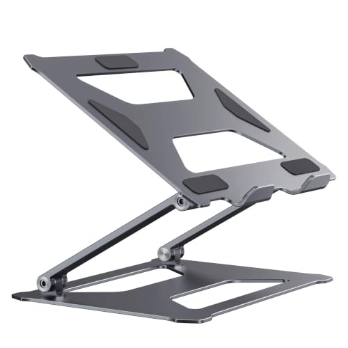 Image of Laptop Stand for Desk, Foldable Adjustable Aluminium Laptop Stand for Laptop & MacBook, Ergonomic Portable Notebook Stand with Anti-Slip Pads, Ventilated Open Design for Office & Home(10 to 17 inch)