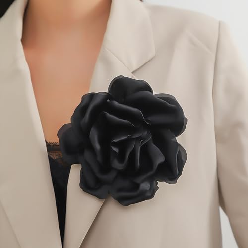 Image of Flower Brooch Pins for Women 5.5in Lapel Pins Large Rose Floral Brooches Dainty Satin Fabric Brooches Rose Flower Hair Clips Wedding Party Dance Clothes Accessories Jewelry