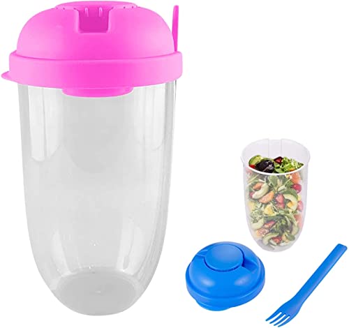 Dzhzuj Recipiente portátil para ensaladas de frutas y verduras, con tenedor y soporte para aderezos para ensaladas, tazas frescas y saludables, sin fugas, sin BPA
