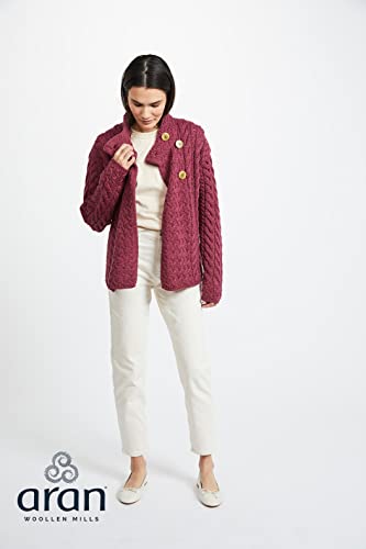 Image of Aran Woollen Mills Louisburgh Women's Asymmetrical Irish Cardigan, 100% Super Soft Merino Wool, Authentic Irish Knitwear