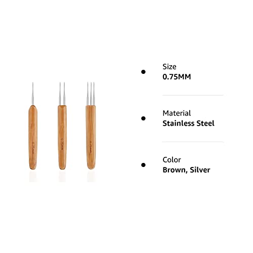 Ldcreee 3 Pieces Dreadlock Hook Tool, 3 Dreadlocks Crochet Hooks, Crochet Hook Needle For Hair Dreadlock Braid Craft 0.75Mm 1 Hook, 2 Hooks, 3 Hooks (Wood Color-3Pcs) #TOP6
