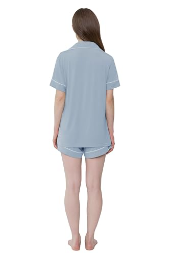 Image of Cherrydew Women Bamboo Viscose Super Soft Comfy Summer Cooling Short Sleeve Button Down Pajama Shorts Set S-XXL