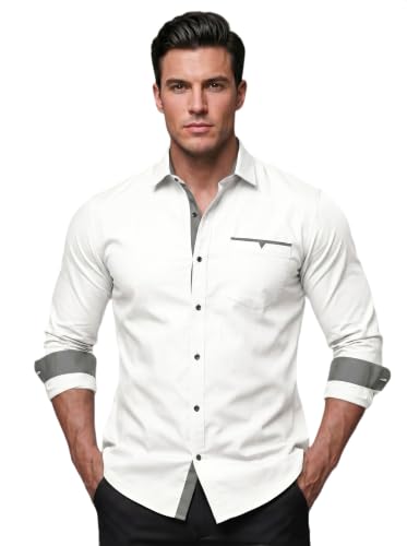 Image of Men's Cotton Blend Shirt with Solid Long Sleeves Spread Coller Neck Regular Fit Single Chest Pocket and Standard Length | Cotton Casual Shirt for Man
