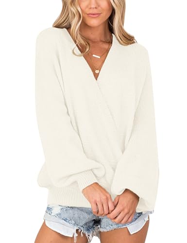 LookbookStore Women's Knit Long Sleeve Faux Wrap Surplice V Neck Sweater Top