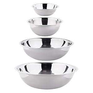 Tezzorio (Set of 4) Stainless Steel Mixing Bowl Set, 5-8-13-16 Quart Polished Mirror Finish Nesting Flat Base Bowls