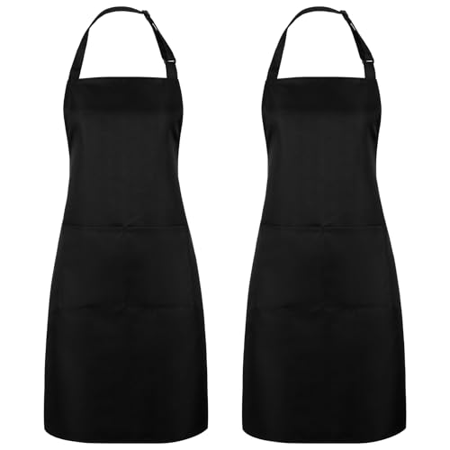 Xialvyu 2 Stück Schürze für Damen Männer Kochschürze Schwarz Koch Schürze Unisex Verstellbarem Küchenschürze mit 2 Taschen für Kochen Hausarbeit Malen Backen(Schwarz)