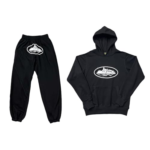 Agiyenna Herren Trainingsanzug Y2K Hip Hop Streetwear Hoodie mit Kapuzen und Lose Sporthosen Anzug Buchstaben Druck Jogginganzug 2-teilig Unisex Sportanzug