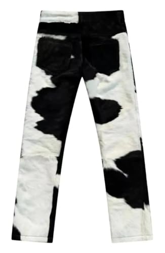 Men's Genuine Cowhide Leather Natural Hair on Cow Print Pony Skin Jean Natural Western Rodeo Biker Pant (US, Waist, 34, Regular, Black & White)2