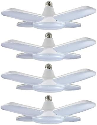(4 Pack) LED Garage Lights, 60W Trilights Ceiling, High Low Bay Deformable Adjustable 4 Led Light Bulbs 6000LM 6000K, Screw in Tribright Garage Lighting Fixture,CRI80 Daylight