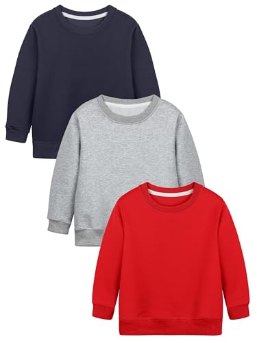 Image of Cooraby 3 Pack Baby and Toddler Boys Crewneck Sweatshirts Kids Solid Cotton Pullover Hoodie Long Sleeve T-Shirts Tops