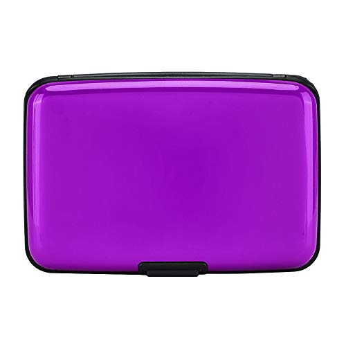 Image of Elfish Mini RFID Aluminum Wallet Credit Cards Holder Business Card Case Metal ID Case for Men Women (Purple)