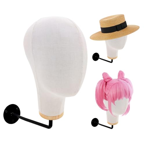 TINGSING Wall Mounted Mannequin Head Stand 21-Inch Wood Wig Holder for Hat Display, Jewelry Making, Canvas Block Display Model Fabric Head Hat Rack for Home/Salon/Shop