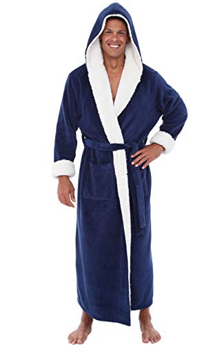 Alexander Del Rossa Plush Mens Robe with Hood, Hooded Big and Tall Robes for Men, Sherpa Fleece Robe for Men