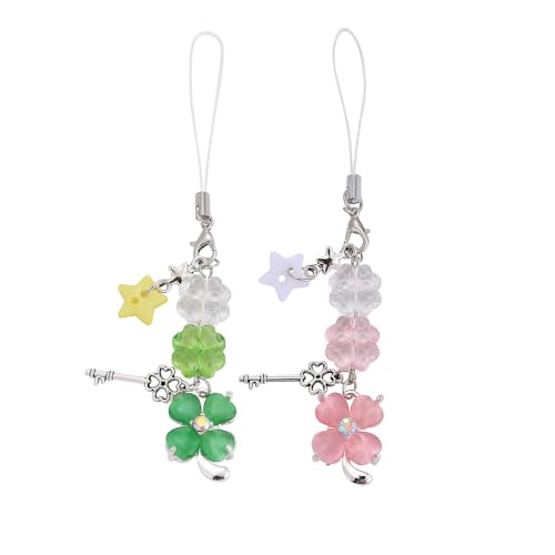 PUCAPOCO St. Patrick's Day Clover Phone Charm Four-Leaf Clover Shamrock Phone Charm Key Star Phone Bag Charms Accessories 2PCS (Multi)