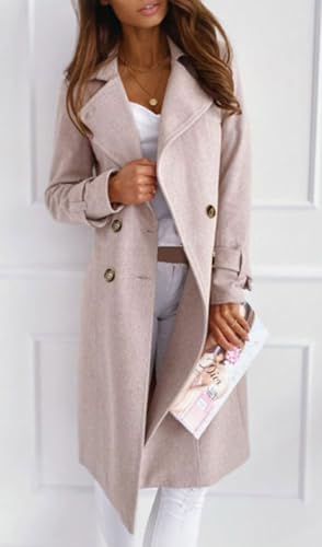 CHARTOU Women Elegant Double Breast Wool Blend Pea Coat Winter Long Coats Jacket Overcoat2