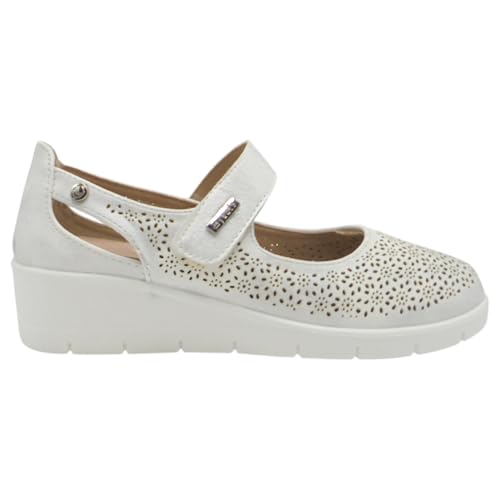 mysoft   25M208 Merceditas Mujer, Color Plata, Cómodas y Ligeras, Plantilla Memory Foam, Cinta Adhesiva, Cuña 3 cm Mujer Color: Plata Talla: 39