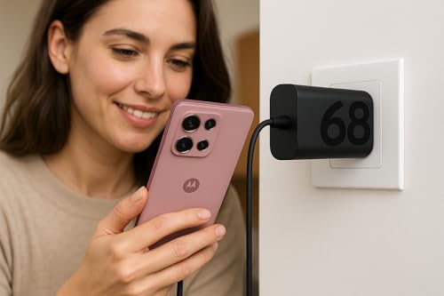 Image of Motorola 68W USB-C Turbopower Charging Adapter with Type C 3.3ft Cable for Motorola Edge 70, Edge 60 Pro, 60 fusion, 60, 50 fusion, G86, G85,Razr 60, Tablet| Support 33W Quick Charge 3.0 Charge, Black