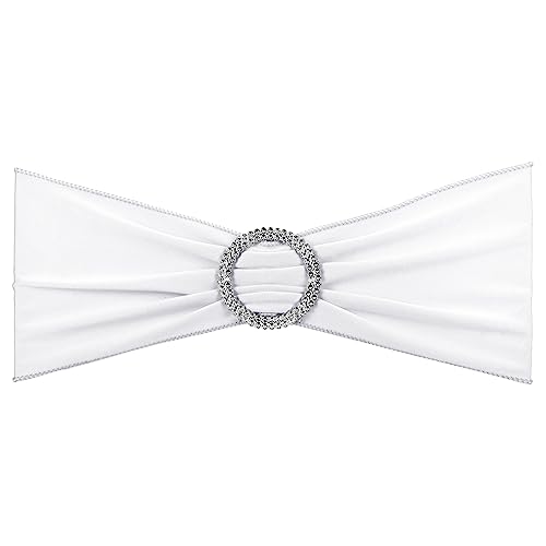 PATIKIL 13" x 5" Stretch Chair Sashes Bows, 25 Pack Elastic Chair Bands Sashes with Buckle Slider for Wedding Banquet Decorations White