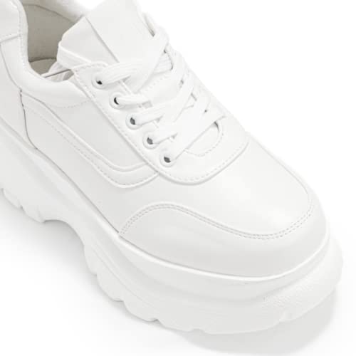 Readysalted Platform Sneakers For Women Fashion Chunky Sneakers Casual Lace Up Walking Sneakers(Blown1-White-07) #TOP1