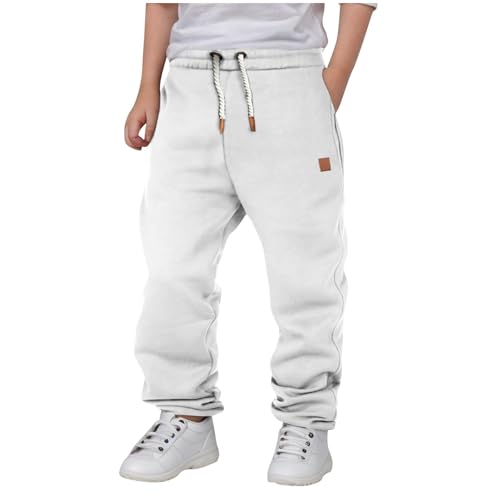 Boy's Heavyweight Fleece Cargo Sweatpants Stretch Elastic Waist Workout Jogger Pants Drawstring Sport Trousers