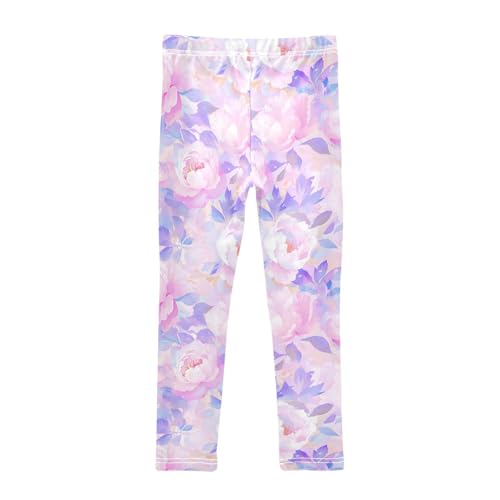 Peonies Lilac Watercolor Ongrey Pink Kids Girl's Active Leggings Stretch Full Length Athleisure Pants Gym2