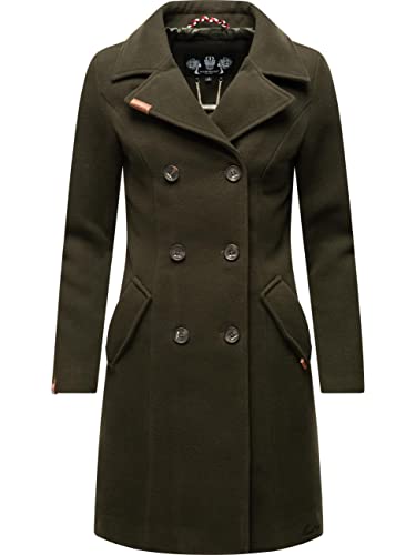 MARIKOO Damen Mantel in Wollmantel-Optik Langer Trenchcoat mit Reversekragen Nanakoo Dark Green Gr. 4XL