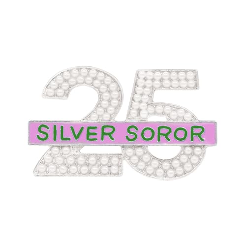 Image of Pearl Number 25 Silver Soror Pin Pink And Green Sorority Greek Letters Lady Brooch Gifts Sisterhood Jewelry