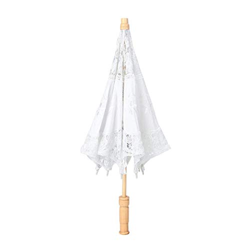 Alvinlite Paraguas de Novia de Encaje Blanco, Mini Paraguas de Accesorios de Bordado de Flores Vintage, decoración de Regalo de Boda, Accesorios de Rendimiento fotográfico (L-Blanco) Cover