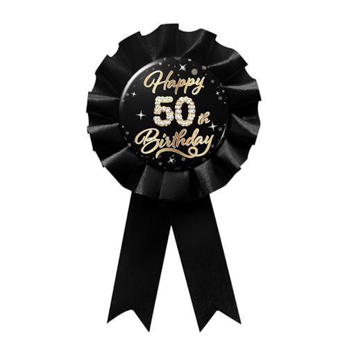 WOWOPA Happy 50th Birthday Pin, Cheers to 50 Years Old Birthday Black Corsage Rosette Button Tinplate Badge Pin Party Decorations - 1Pcs