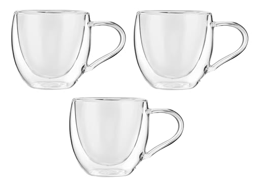 Image of IndusBay 3 Pieces, Double Wall Borosilicate Glass Mug - Elegant Insulated Coffee /Tea Cup | Transparent Floral Design | 250ml | Ideal for Gifting, Home & Office, Boutique