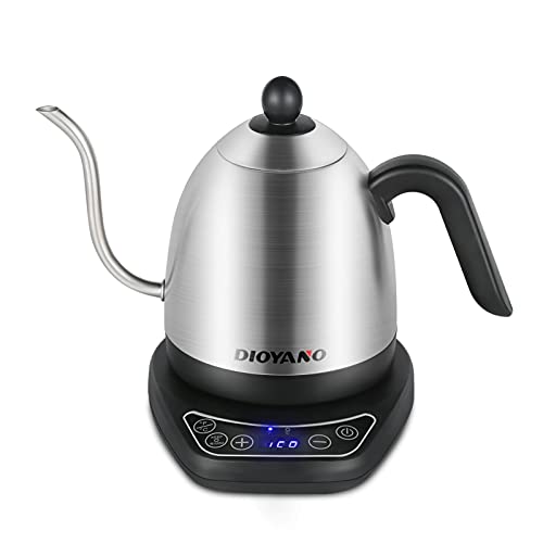 Dioyano Gooseneck Electric Kettle Temperature Control Pour over Coffee Kettle, Stainless Steel Electric Tea Kettle, Auto Shut Off & Boil-dry Protection, 1200W Fast Heating Hot Water Kettle, Small Electric Kettles 0.8L