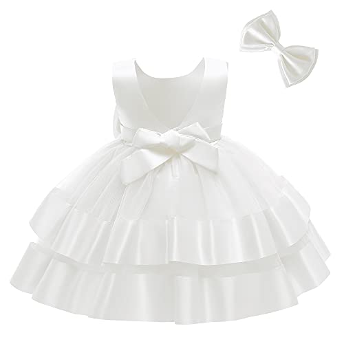 Nssmwttc Little Girls Christmas Pageant Wedding Dresses Kids Toddler Formal Baptism Ball Gown Tutu Easter Flower Dress (White,100) #TOP1