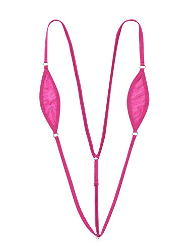 MSemis Women Slingshot Teardrop Mini Bikini G-String Weeny Thongs Underwear Rose V-Back Medium