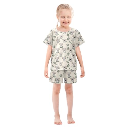 Pajama Sets Koala Leaf Pattern Short Sleeve Summer Sleepwear 2 Piece Pjs3