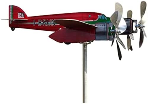 KYDCO Handcrafted Airplane Weathervane - Rust-Proof Metal Weather Vane for Yard, Garden, Deck - Unique Kinetic Wind Sculpture with Realistic Design - Red Finish