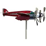 KYDCO Handcrafted Airplane Weathervane - Rust-Proof Metal Weather Vane for Yard, Garden, Deck - Unique Kinetic Wind Sculpture with Realistic Design - Red Finish