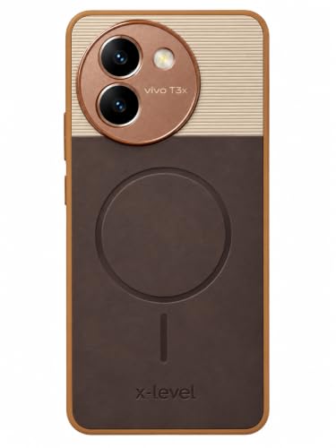 Image of Bintage Mac Safe Design Hard Slim Back Case | Soft Border Camera Protect | Dual PU Leather Finish Back Cover Compatible for Vivo T3x 5G / Vivo Y58 5G - White & Cherry Brown