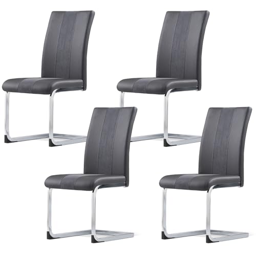 AINPECCA 4er Set Freischwinger Stuhl mit Kunstleder Moderner Schwingstuhl mit hoher Rückenlehne Wohnzimmerstuhl Küchenstuhl mit...