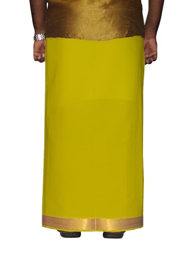 Image of PRAKASAM COTTON Velcro Pocket Dhoti for men, 2 inch Jari Border Mundu, Readymade Dhoti for men, South Indian Veshti