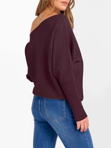 Image of ANRABESS Womens Off Shoulder Sweaters 2026 Fall Long Batwing Sleeve Loose Fit Knit Tops Casual Pullovers Jumpers