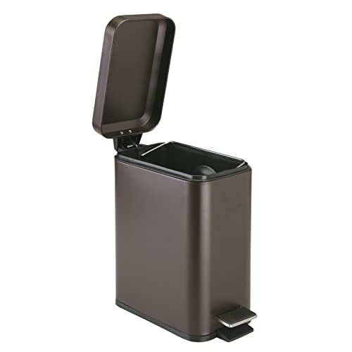 Mdesign Metal Freestanding Slim Toilet Bowl Brush And Holder + Rectangle Narrow 1.3 Gallon Step Pedal Trash Can Wastebasket For Bathroom Storage - Small, Compact Design - Set Of 2 - Bronze #TOP7