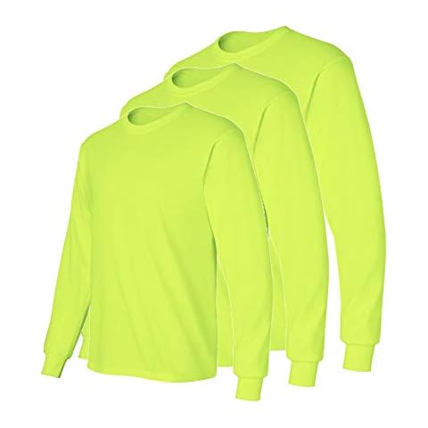 Fit In Basic Safety High Visibility Long Sleeve Construction Work Shirts for Men Large, Safety Green (3pk) Cover