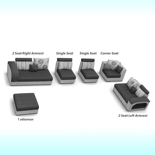 Image of Casaliving Yamir Modern U-Shaped Sectional Sofa Set with Storage, 9 Seater, Sofa Couch with 4 Puffy for Hall Guest Room (Maroon & Grey) Premium Fabric Sofa Set