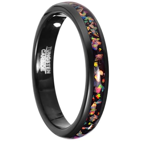 Vakki Women's 4mm Black Wedding Bands Created Opal Tungsten Promise Ring Dome Style Size 5 Cover