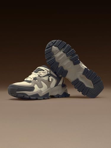 Image of The Souled Store Fumes NX: Sage Men and Boys Low Top Sneakers Green and Off White Streetwear Chunky Trainer Breathable Mesh Cushioned Midsole Durable Sole Lace Up Lightweight Padded Collar