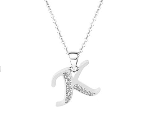 YALIMIAN 14K White Gold Plated Cubic Zirconia Initial Necklace Letter Necklaces Alphabet Necklace for Women Girls Christams Gifts (K)
