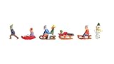 NOCH N Kinder im Schnee, Figuren Set für Spur N, 6 Kinder mit Schlitten und Schneemann, ideal für Winterlandschaften